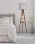 Opviq Lámpara de Pie de Madera con Estantería y Pantalla Gris